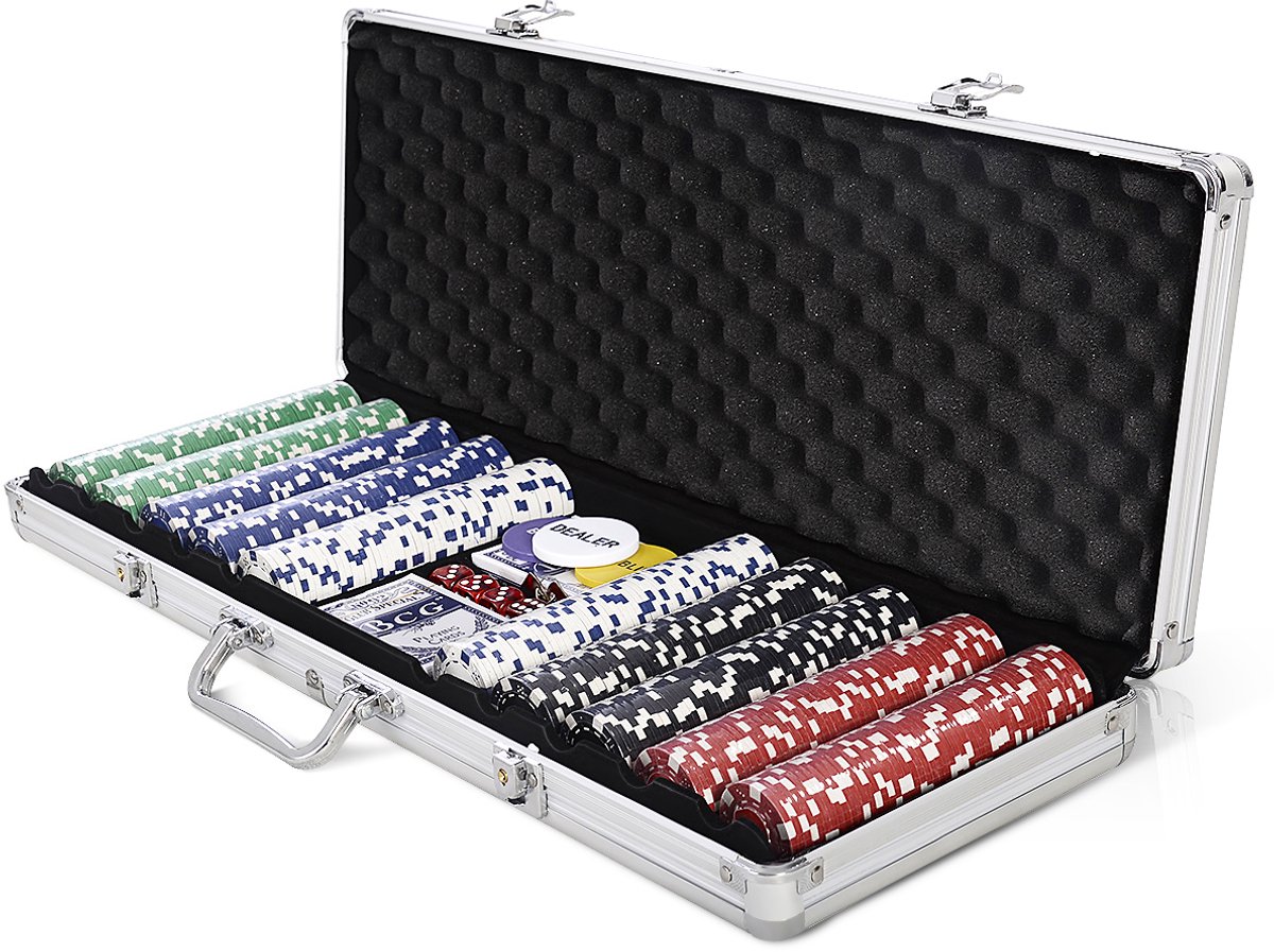 SureDeal® - Speelkamer - Pokerset - Laserchips Aluminium Pokerkoffer - Doek Pokerdecks - 56x20x6,5 cm - Zilver