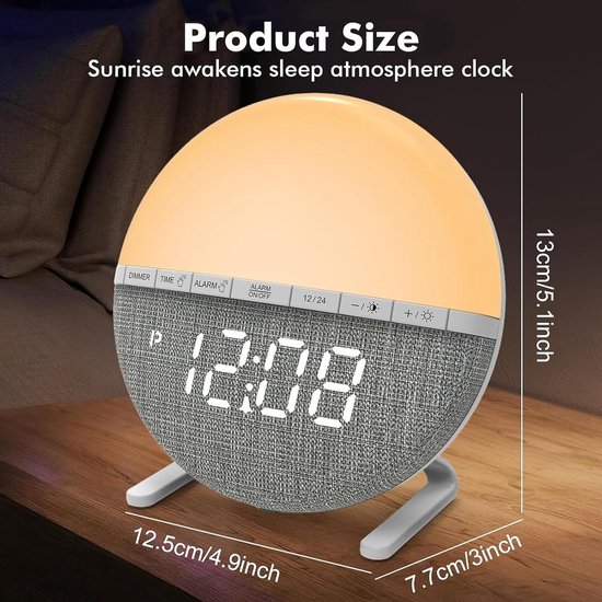 Wekker met Licht - Wake-up Light - Rustig Wakker Worden - Zonsopgang Simulatie - 13 x 77 x 125 cm — afbeelding 4