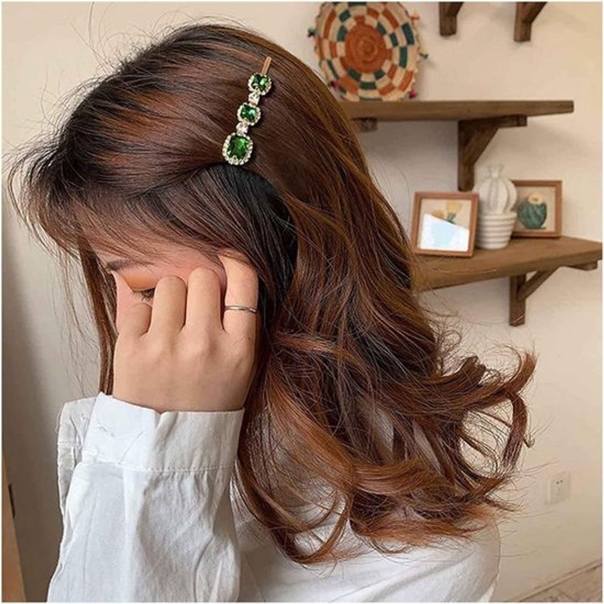 Elegante Vintage Haarspeld Groen Kristal Strass Clip Bohemian Haaraccessoire