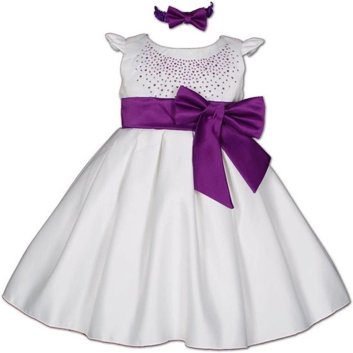 Feestjurk Meisjes Wit Paars met Diademen Set