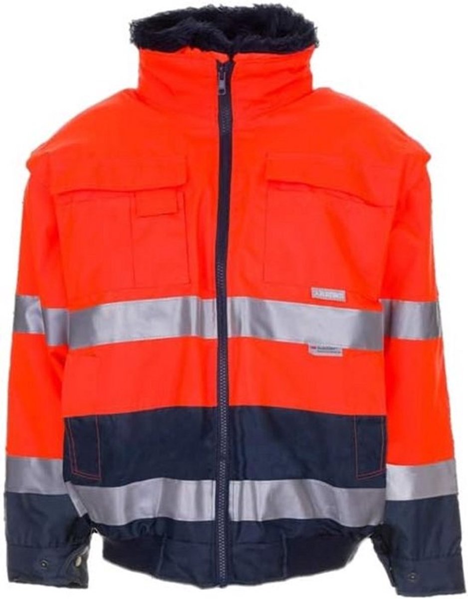 Hoge Zichtbaarheid Werkjas Oranje/Marine Veiligheidskleding Maat XL Ademend & Waterdicht