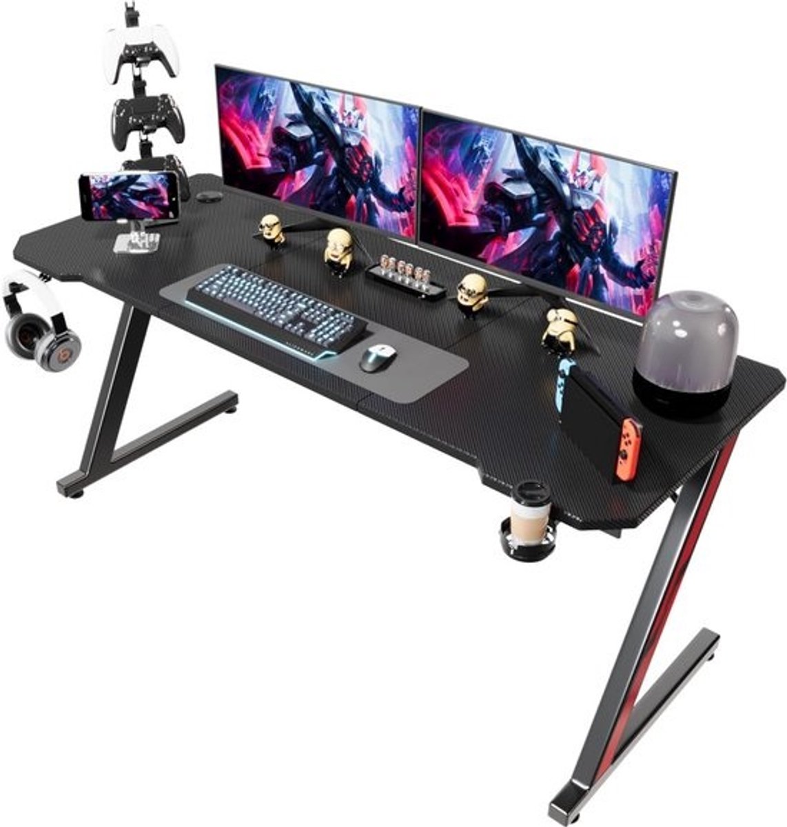 Grote Z-Frame Gamingtafel 160x60 cm met Bekerhouder en Hoofdtelefoonhaak