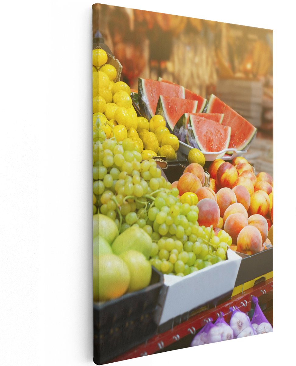 Artaza Canvas Schilderij Vers Fruit Op De Markt - 120x180 cm - Groot - Wanddecoratie Woonkamer - Schilderijen - Muurdecoratie