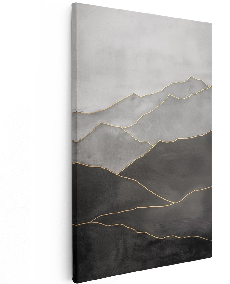 Artaza Canvas Schilderij Zwart en Goud Bergen - 120x180 cm - Groot - Wanddecoratie Woonkamer - Schilderijen - Muurdecoratie