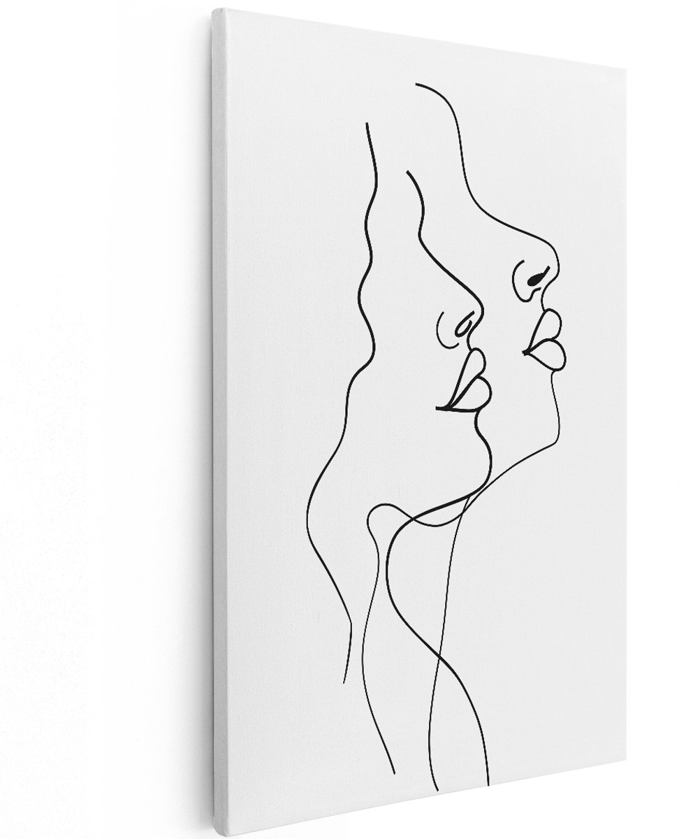 Artaza Canvas Schilderij Gezicht van een Vrouw in Lijnen - 120x180 cm - Groot - Wanddecoratie Woonkamer - Schilderijen - Muurdecoratie