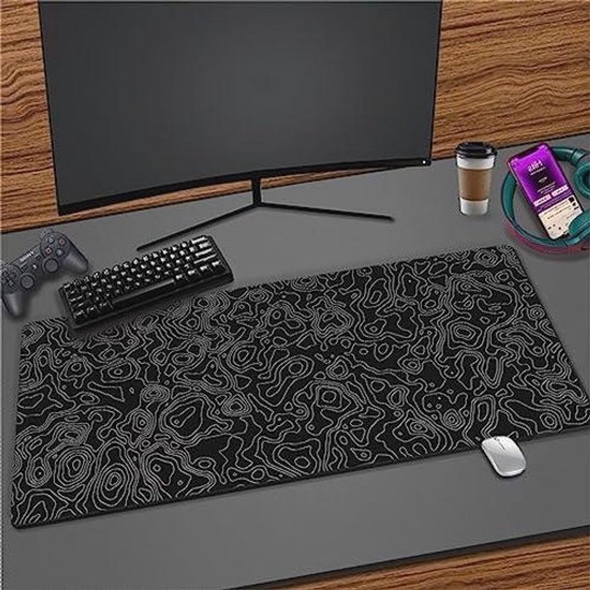 Grote Gaming Muismat - Gebogen, Zwart, 1000 x 500mm, Antislip, Speciale Oppervlak voor Verbeterde Precisie en Snelheid