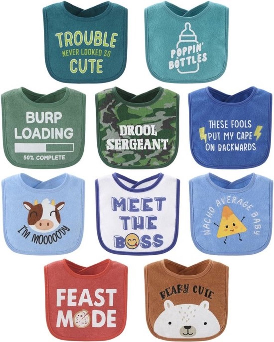 Set van 10 Babyter bibs – Zachte en Absorberende Slabbetjes voor Jongens, Ideaal voor Nieuwgeborenen en Peuters