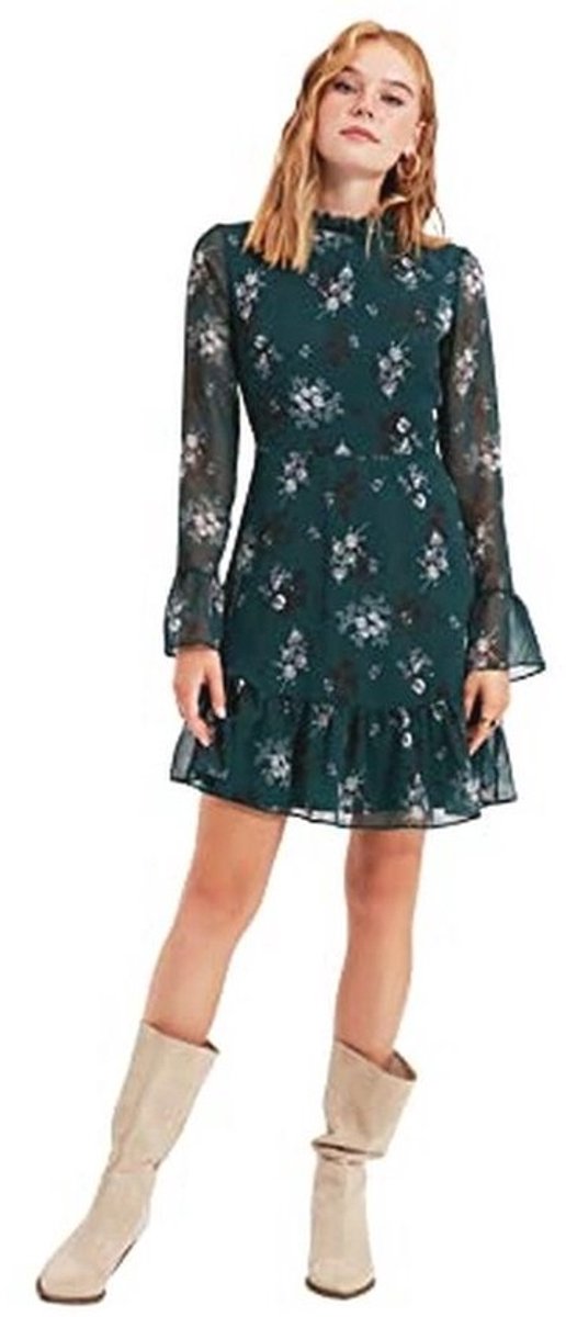 Dames zakelijke casual jurk met groen bloemenpatroon