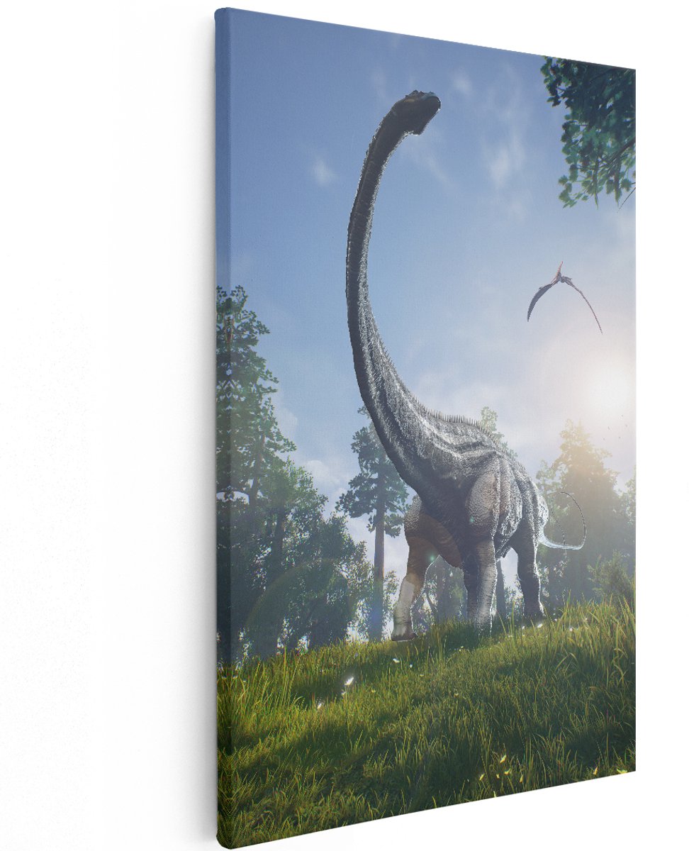 Artaza Canvas Schilderij Diplodocus Dinosauriër in het Bos - 120x180 cm - Groot - Wanddecoratie Woonkamer - Schilderijen - Muurdecoratie