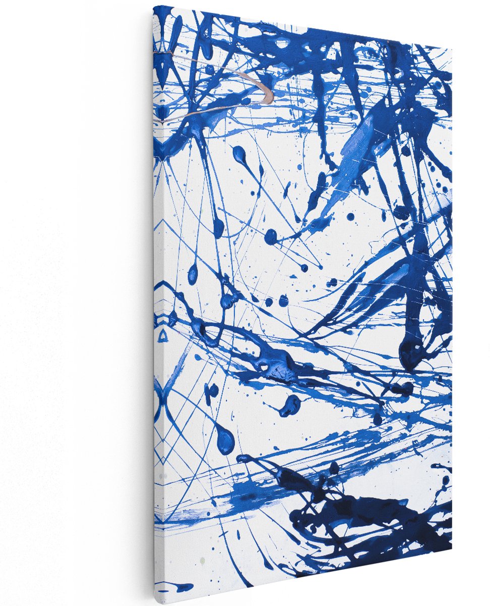 Artaza Canvas Schilderij Abstracte Kunst Blauwe Verf - 120x180 cm - Groot - Wanddecoratie Woonkamer - Schilderijen - Muurdecoratie