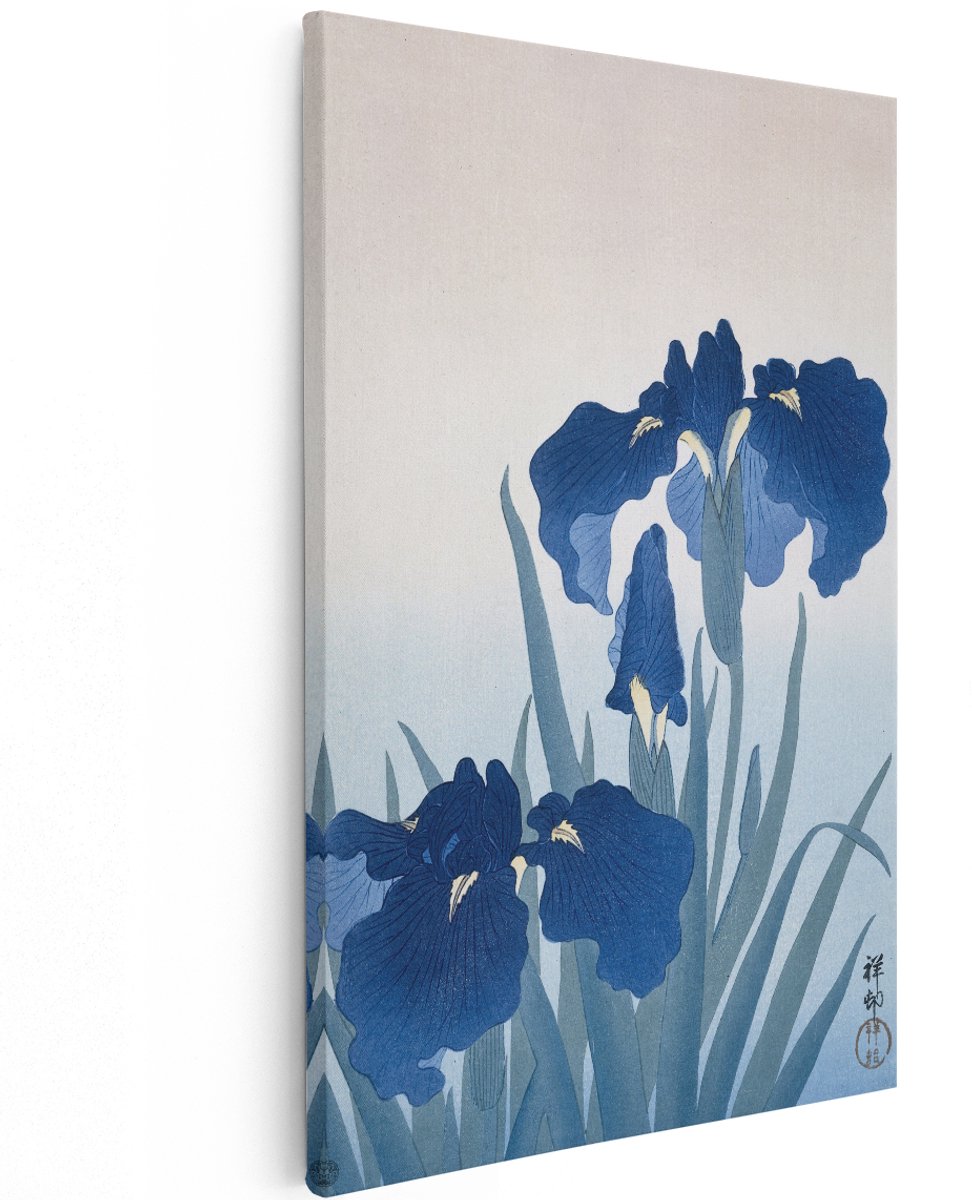 Artaza Canvas Schilderij Irissen - Ohara Koson - 120x180 cm - Groot - Kunst - Wanddecoratie Woonkamer