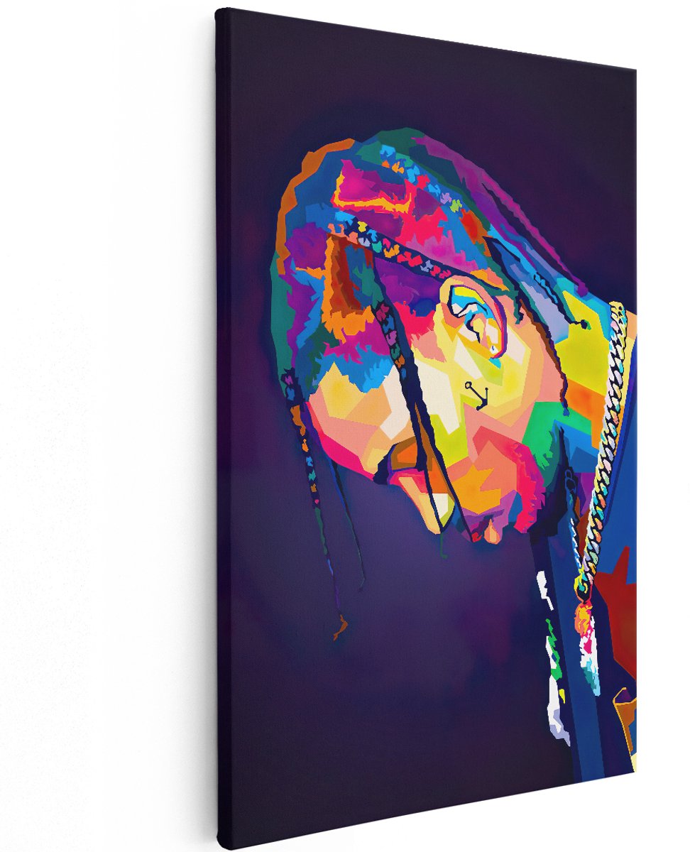 Artaza Canvas Schilderij Travis Scott in Abstracte Kleuren - 120x180 cm - Groot - Muurdecoratie - Canvas Print