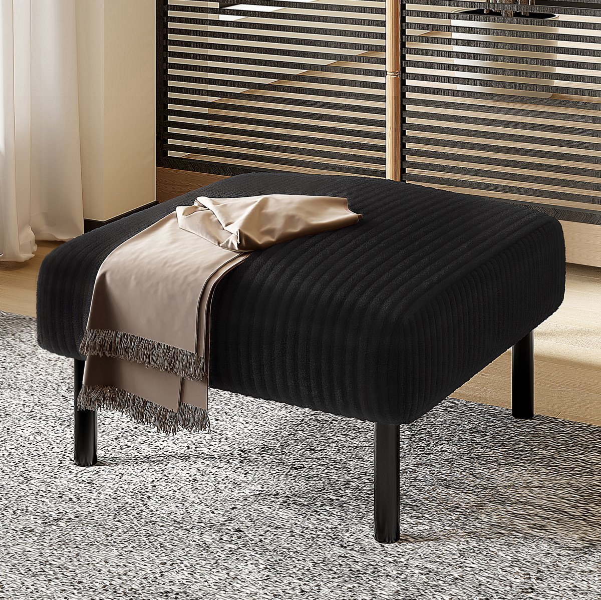 REDOM - Hocker - Cordstof bekleding - Metalen frame - Gestoffeerd - Voor binnen - Scandinavisch & Basic - Zwart - 56 x 51 x 39 cm