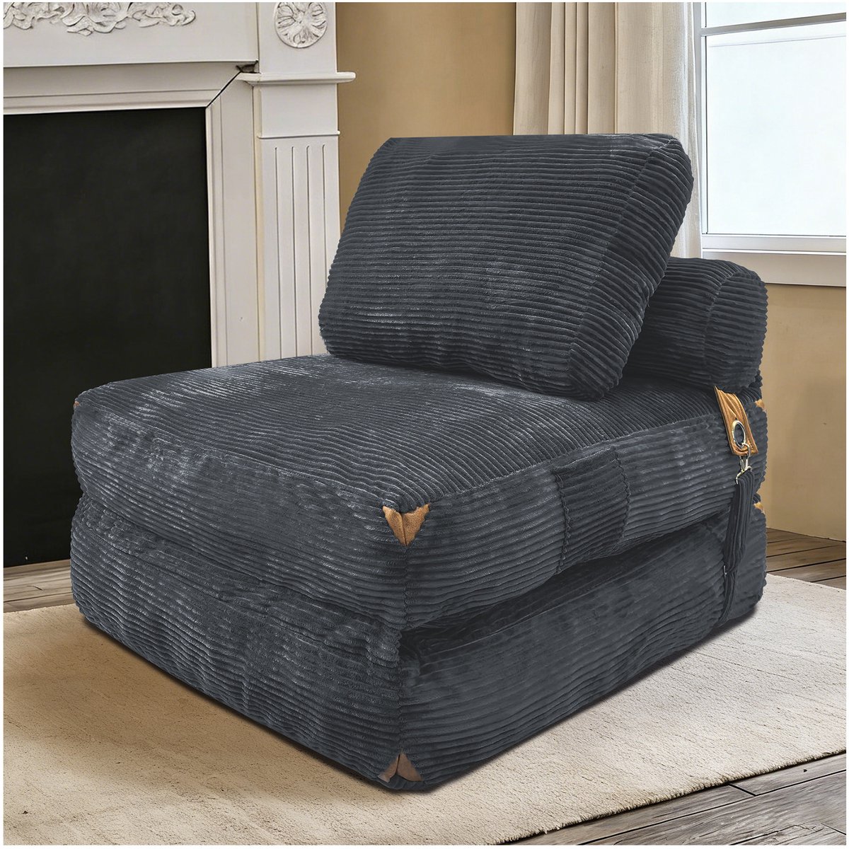 COVREO Opvouwbare zitzak 172x87x40 cm grijs ribstof - met rugleuning - voor binnen gebruik