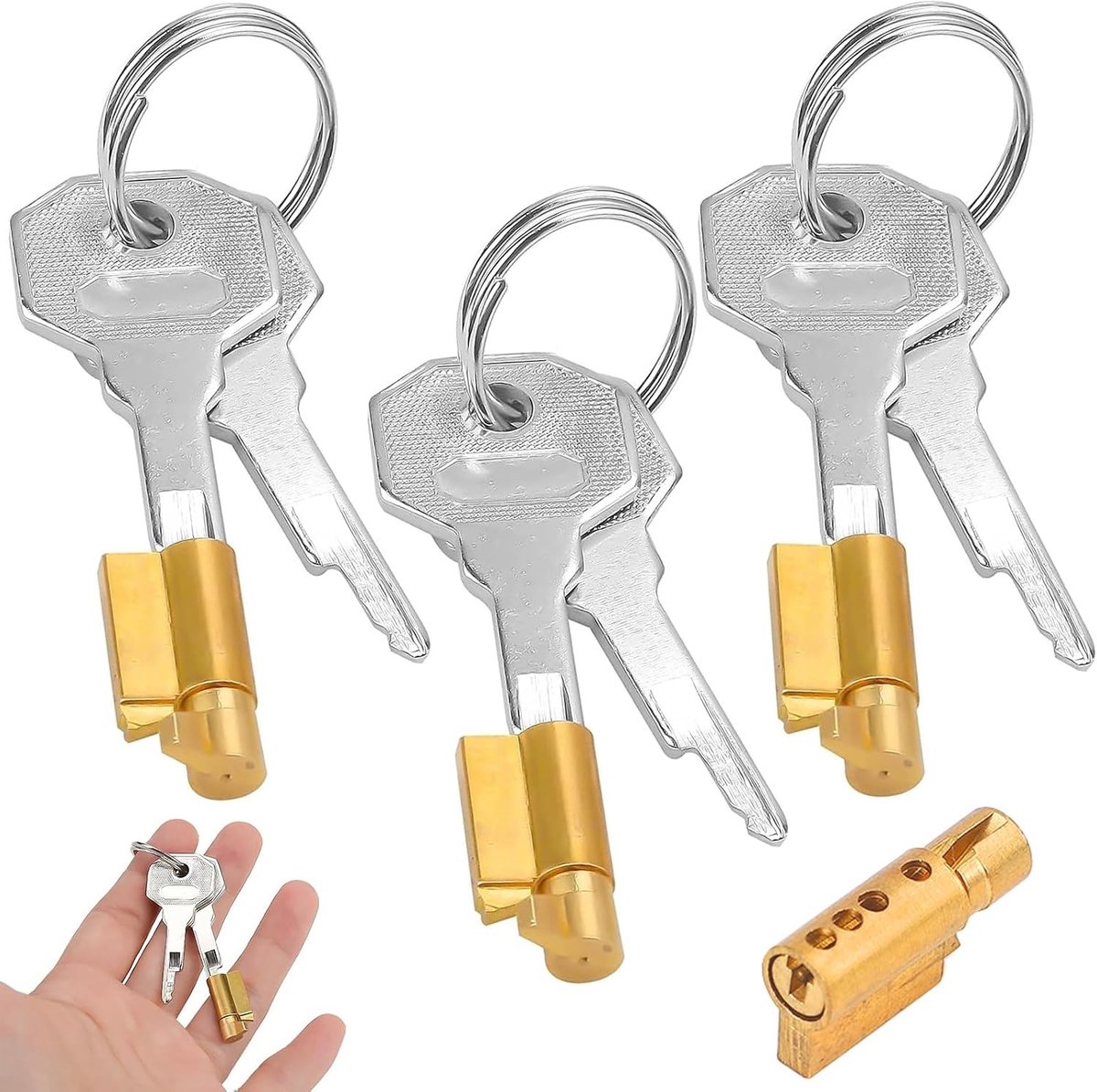 Veiligheidsdeurslot met Sleutel - 3 Stuks, Ideaal voor Binnen- en Buitendeuren, Betrouwbare Beveiliging