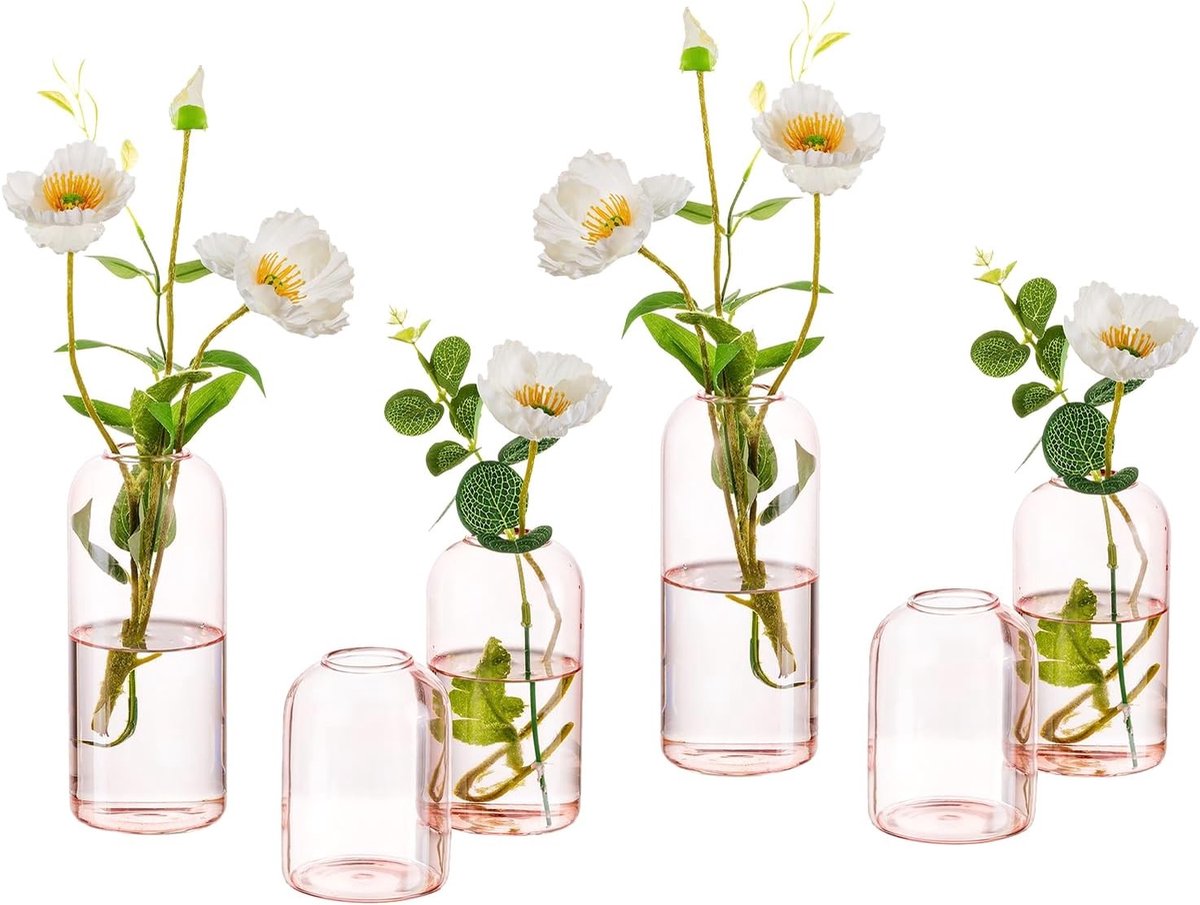 Set van 6 Heldere Glazen Vazen voor Bloemen - Moderne Cylinder Vazen voor Enkele Stelen, Perfect voor Woonkamer en Bruiloften