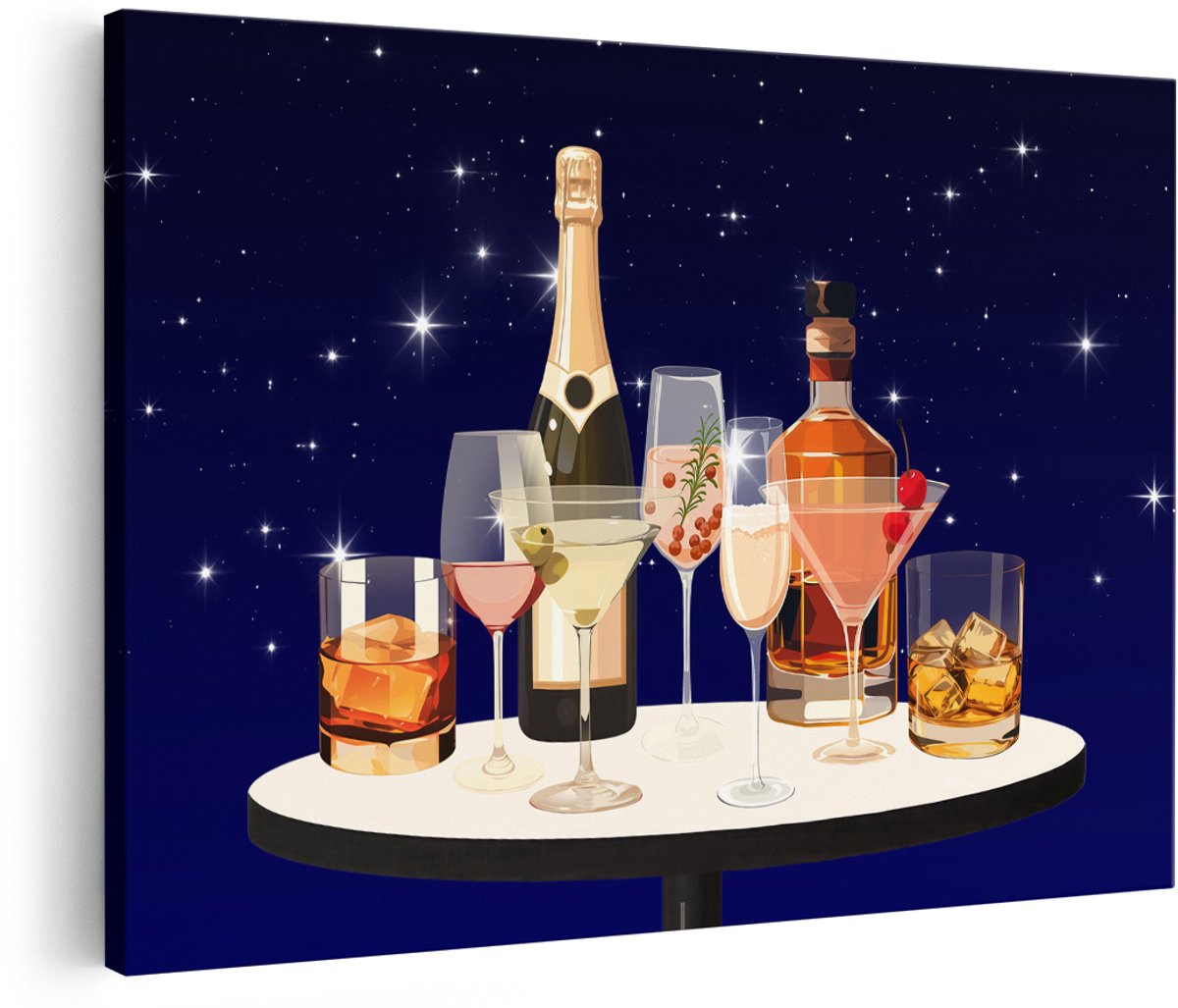 Artaza Canvas Schilderij Cocktails - 180x120 cm - Groot - Wanddecoratie Champagne - Muurdecoratie Bar - Decoratie Whisky Sterrenhemel