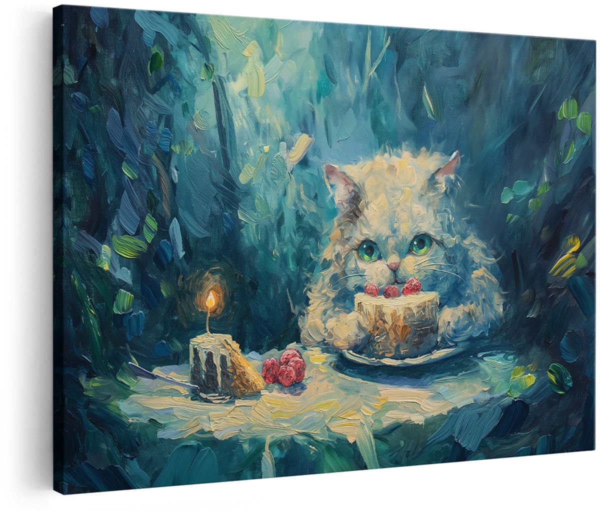 Artaza Canvas Schilderij Kat - 180x120 cm - Groot - Wanddecoratie Verjaardagstaart - Muurdecoratie Kinderkamer - Decoratie Dieren Schilderij