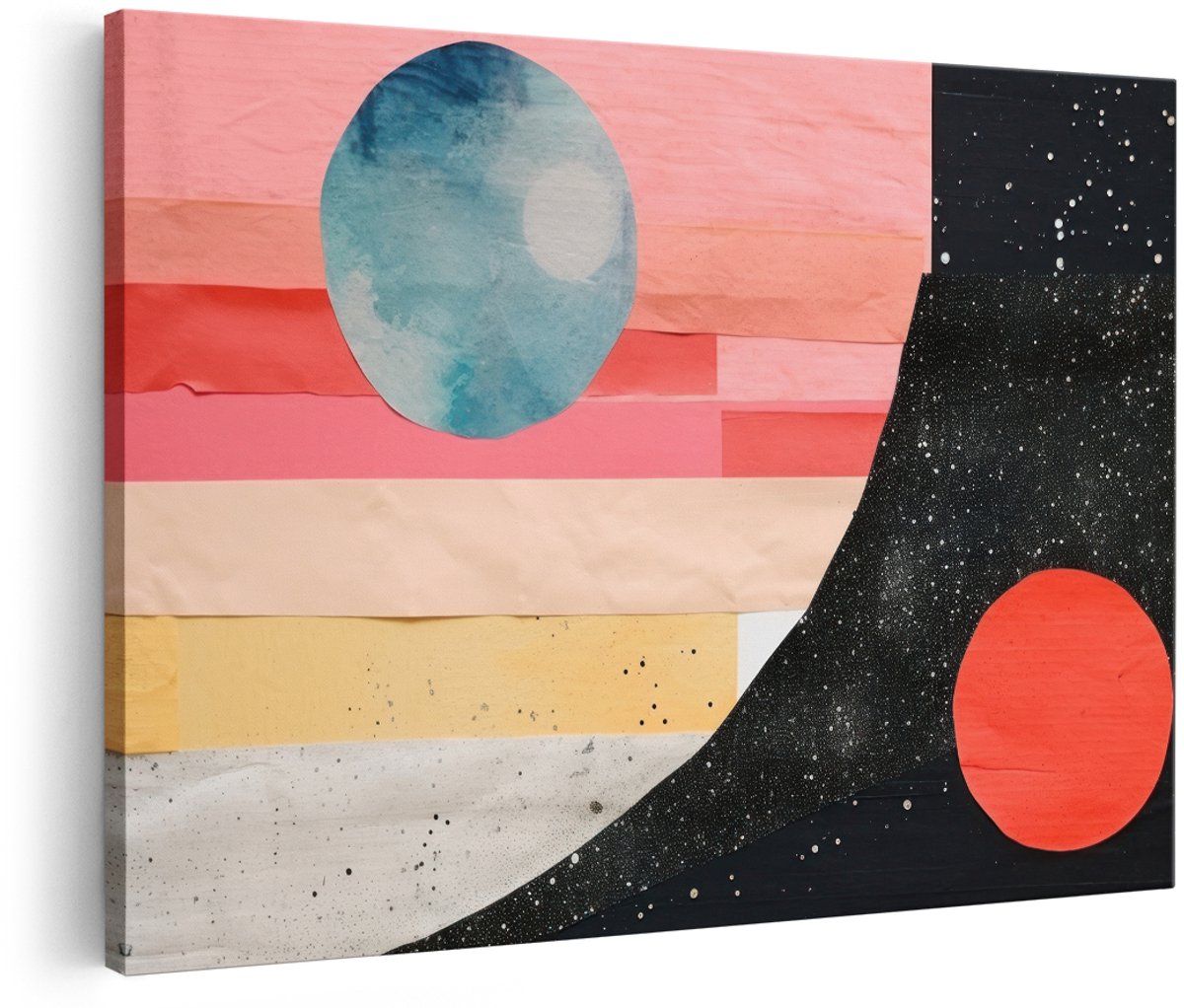 Artaza Canvas Schilderij Abstract - 180x120 cm - Groot - Wanddecoratie Modern - Muurdecoratie Collage - Decoratie Planeten - Roze Zwart