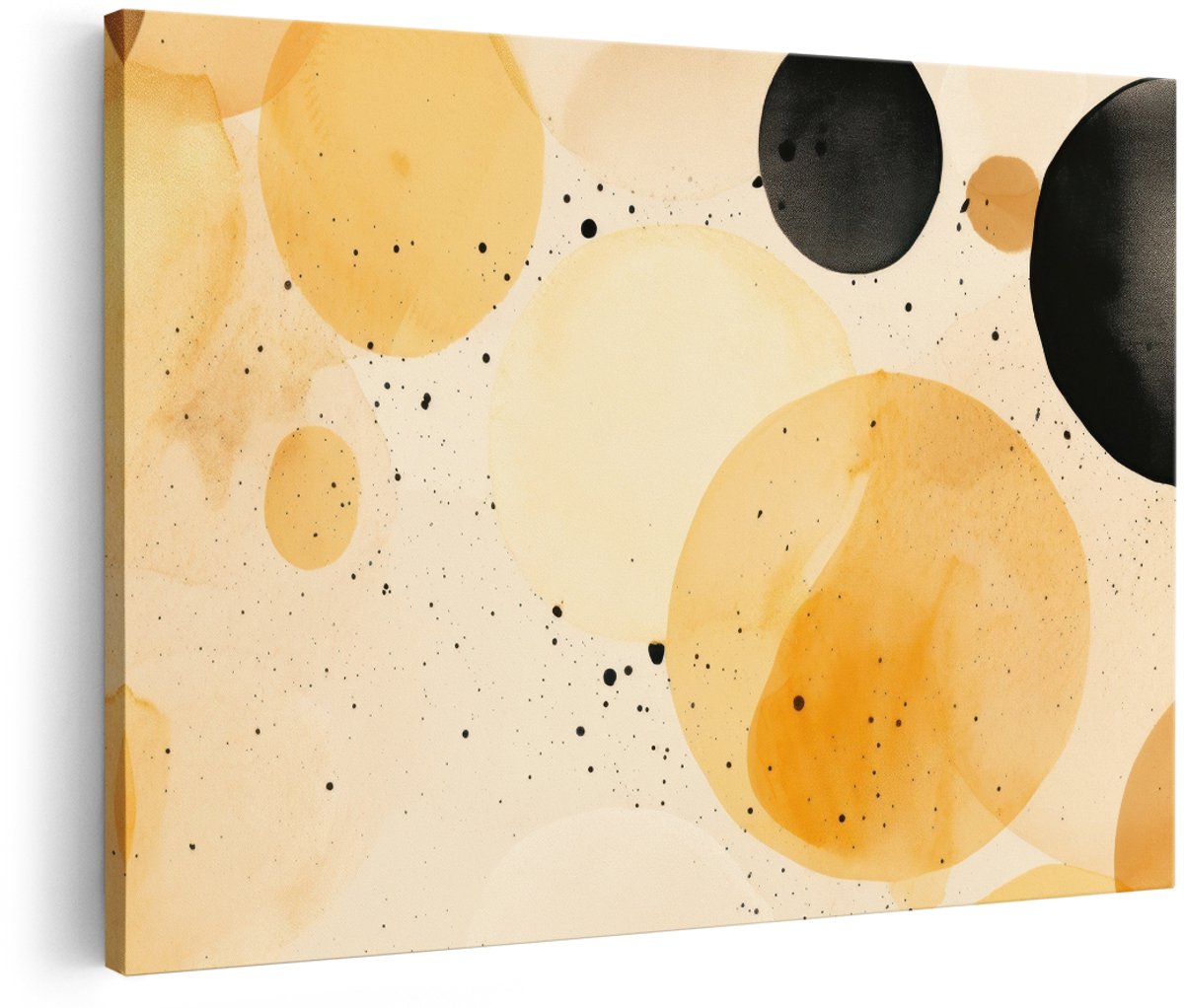 Artaza Canvas Schilderij Abstract - 180x120 cm - Groot - Wanddecoratie Aquarel Cirkels - Muurdecoratie Geel Zwart - Decoratie Modern Minimalistisch