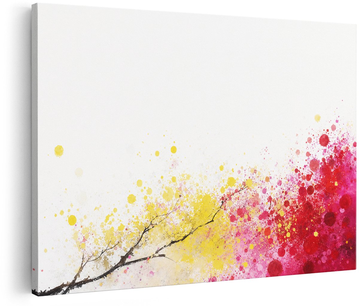 Artaza Canvas Schilderij Abstract Kleurenexplosie - Geel, Roze En Rood - 180x120 cm - Groot - Wanddecoratie Woonkamer - Schilderijen - Muurdecoratie