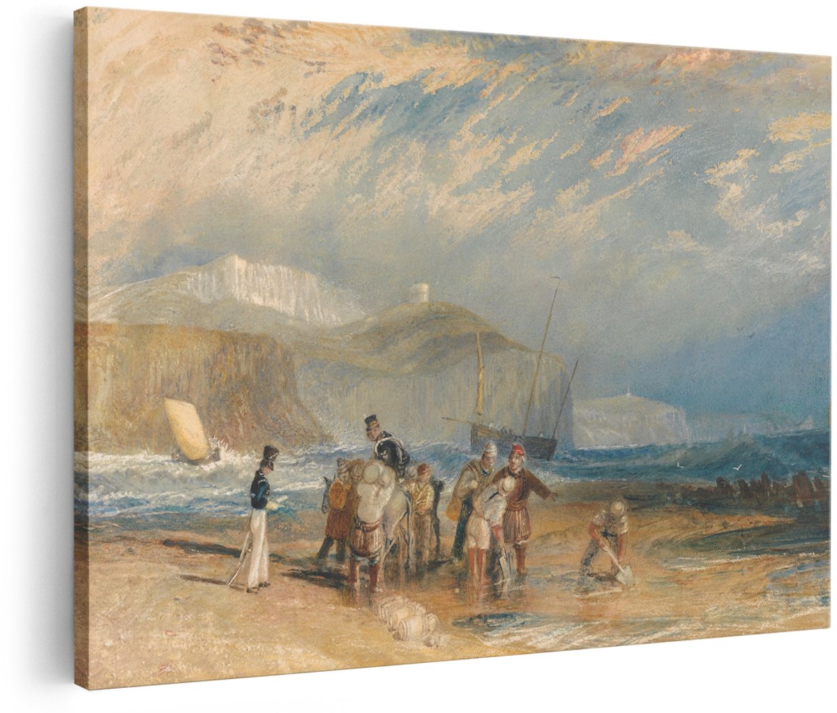Artaza Canvas Schilderij Kustlandschap Turner - 180x120 cm - Groot - Wanddecoratie Strand - Muurdecoratie Vissers - Schilderijen Op Canvas Zeilboot