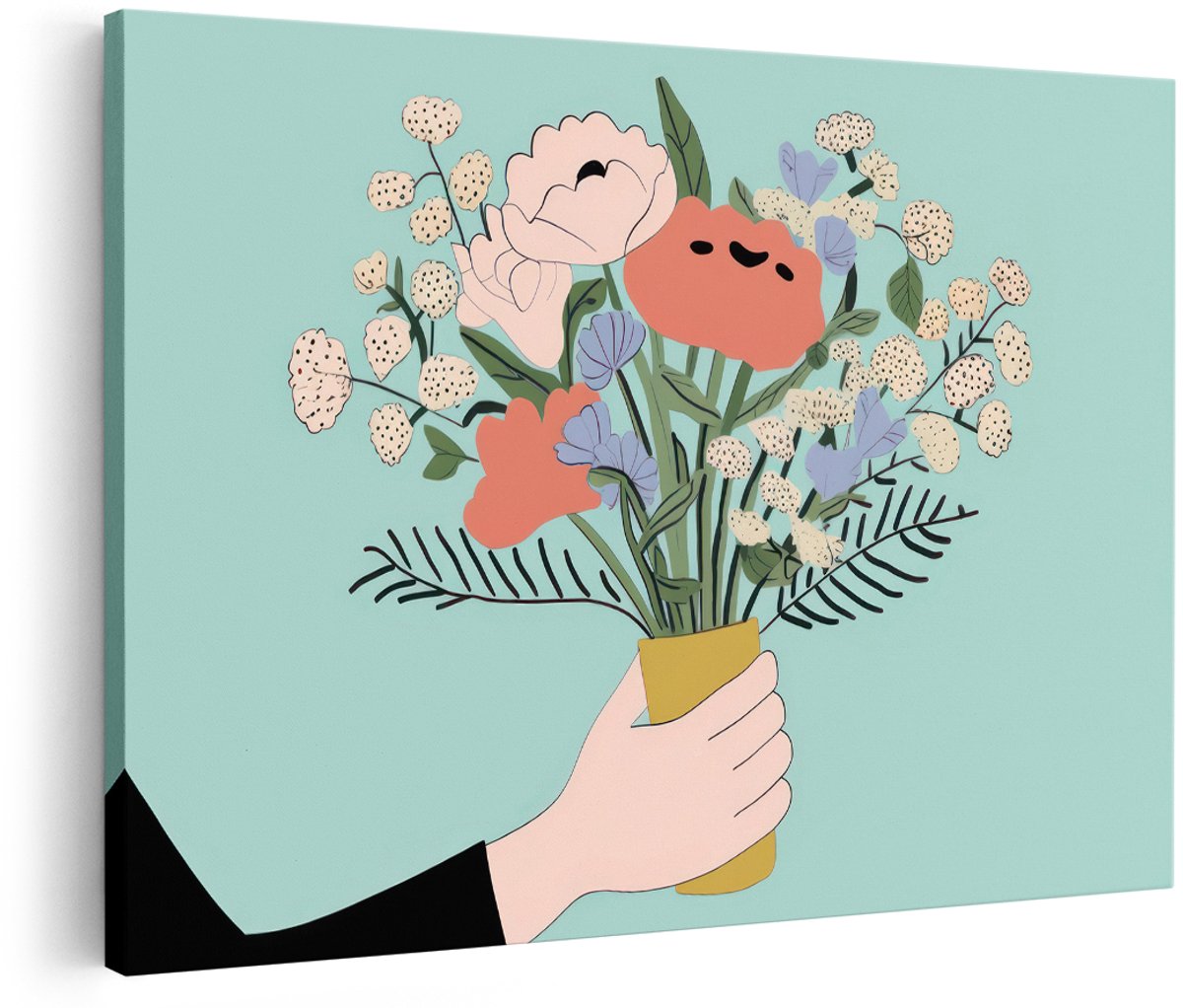 Artaza Canvas Schilderij Abstract Bloemen Boeket - 180x120 cm - Groot - Wanddecoratie Bloemen - Muurdecoratie Abstract - Decoratie Woonkamer Pastel
