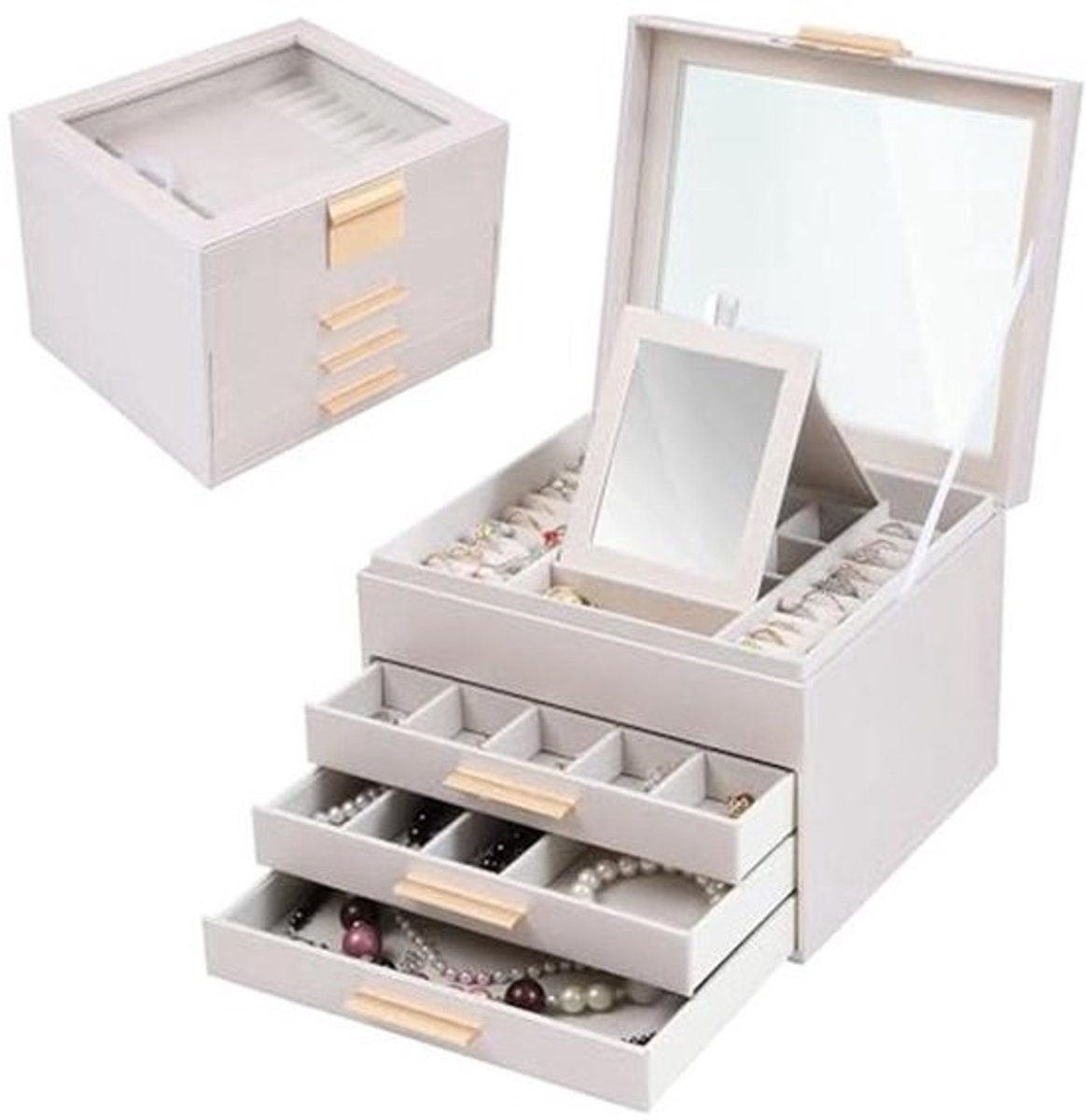 Sieradendoos met Glazen Deksels - 4-Laags Juwelendoos voor Vrouwen en Tieners - Organizer voor Kettingen, Oorbellen en Armbanden
