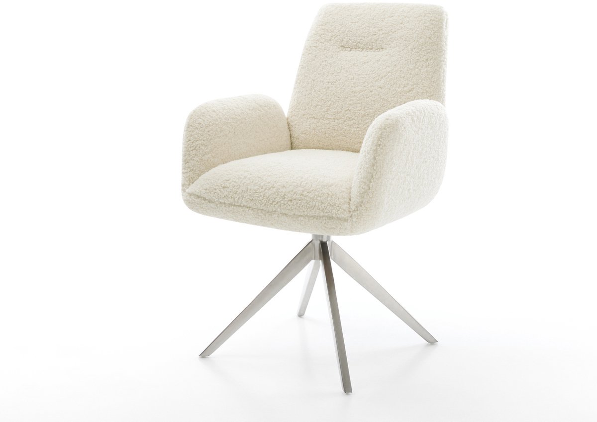 Eetkamerstoel Zoa-Flex kruisframe breed roestvrij staal teddy beige 360° draaibaar rocker-functie pocketveer kern