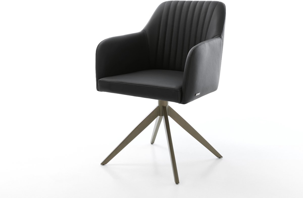 Eetkamerstoel Greg-Flex kruisframe breed afwerking met titanium echt leer zwart 360° draaibaar rocker-functie pocketveer kern