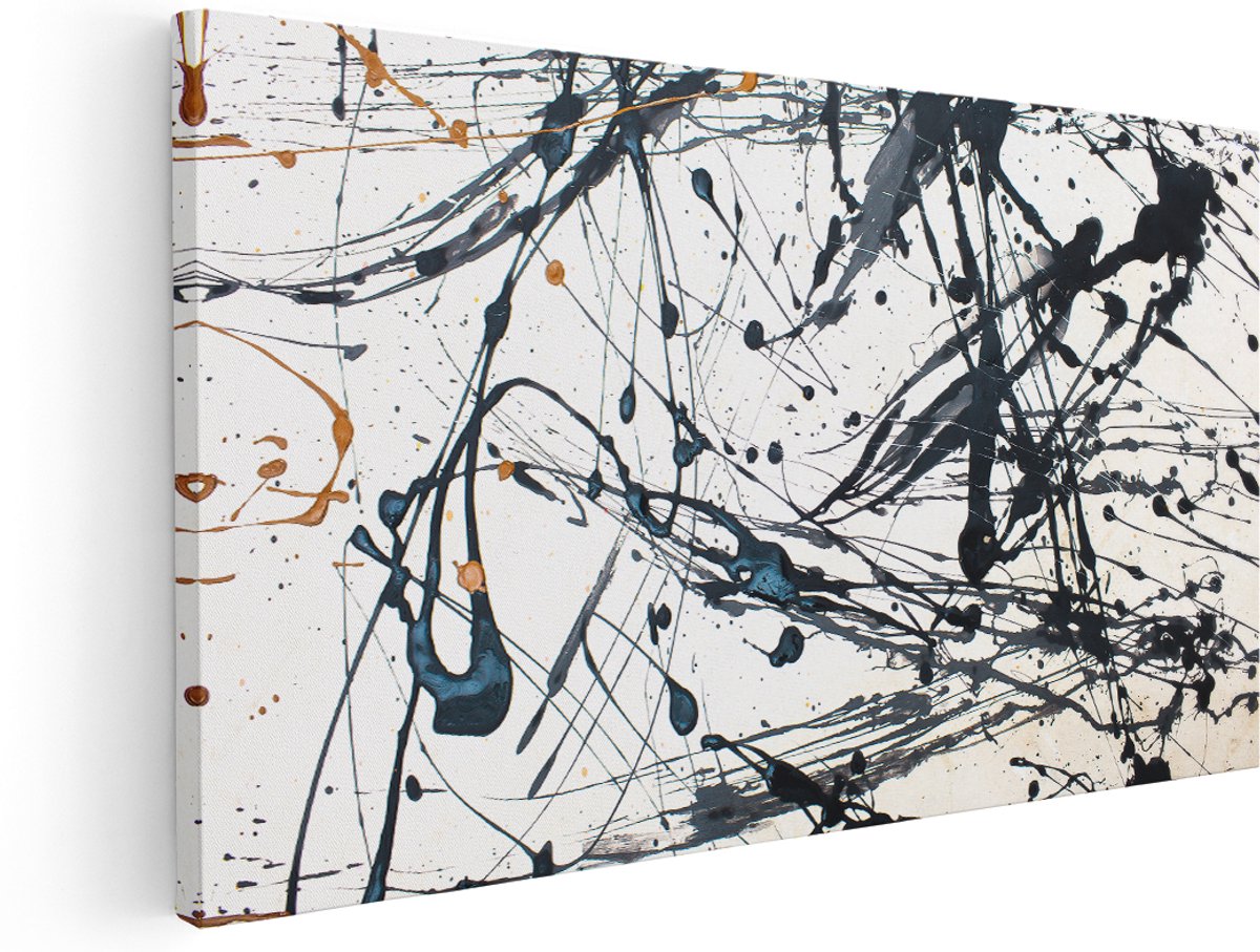 Artaza Canvas Schilderij Abstracte Kunst van Zwarte Verf - 180x90 cm - Groot - Wanddecoratie Woonkamer - Schilderijen - Muurdecoratie