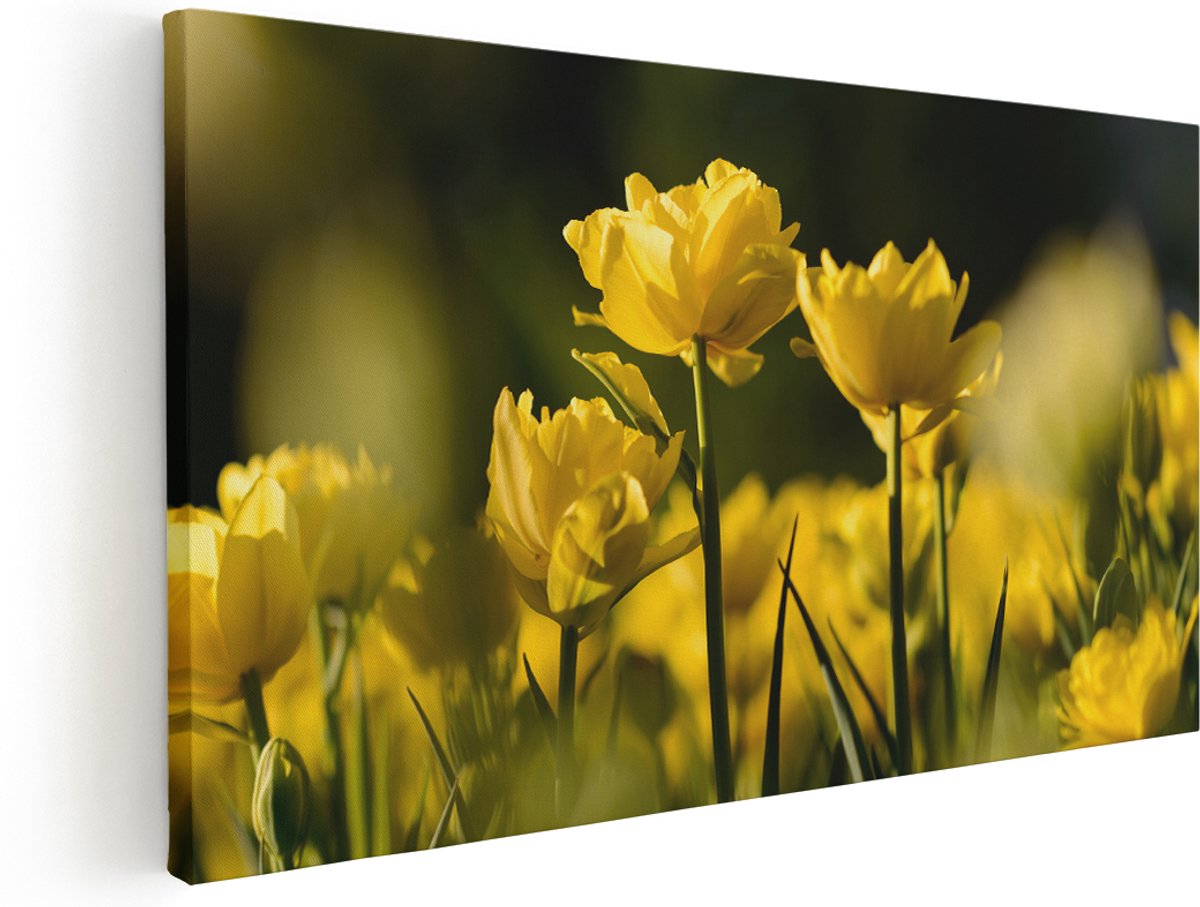Artaza Canvas Schilderij Gele Tulpen - Bloemen - 180x90 cm - Groot - Wanddecoratie Woonkamer - Schilderijen - Muurdecoratie