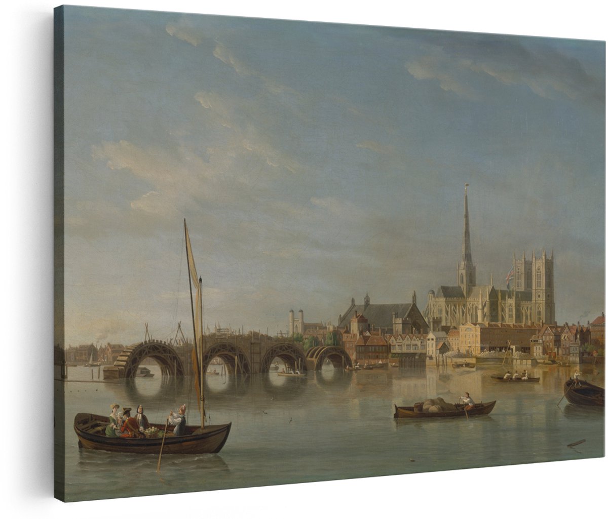 Artaza Canvas Schilderij Londen - 180x120 cm - Groot - Wanddecoratie Westminster Abbey - Muurdecoratie Theems - Schilderijen Op Canvas Landschap