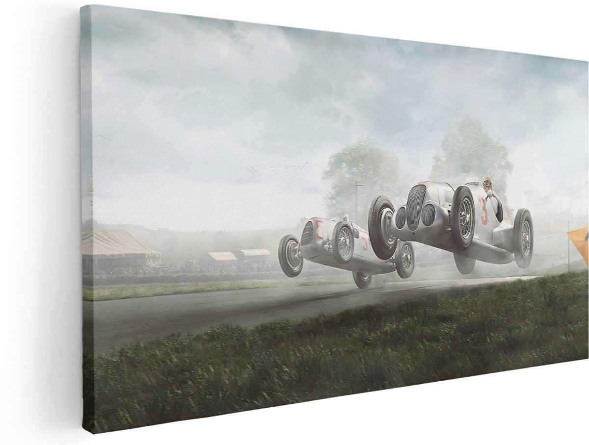 Artaza Canvas Schilderij Raceauto - 180x90 cm - Groot - Wanddecoratie Klassiek - Muurdecoratie Vintage Auto - Retro Schilderijen Op Canvas
