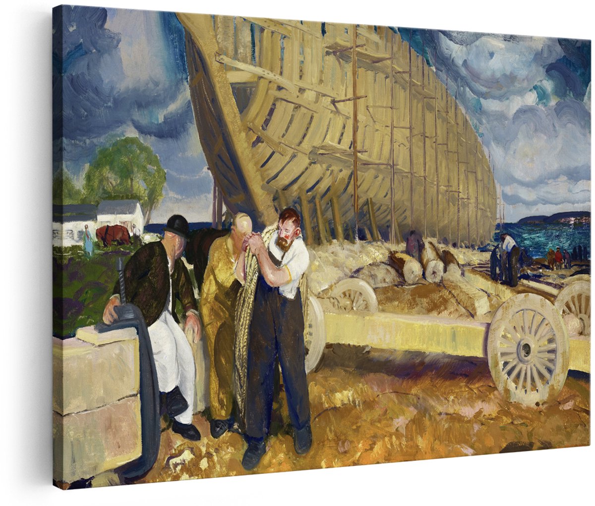 Artaza Canvas Schilderij Scheepsbouwers - 180x120 cm - Groot - Wanddecoratie Klassiek Landschap - Muurdecoratie Kust - Schilderijen Op Canvas Haven