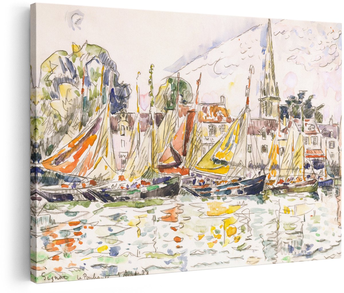 Artaza Canvas Schilderij Haven - 180x120 cm - Groot - Wanddecoratie Zeilboten Signac - Muurdecoratie Aquarel Landschap - Schilderijen Op Canvas Kust