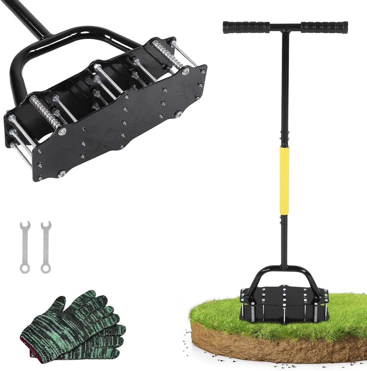 Gazonbeluchter - Bodem losser - Gazon onderhoud - 17 Geharde Spikes - 100cm Hoogte - Zwart