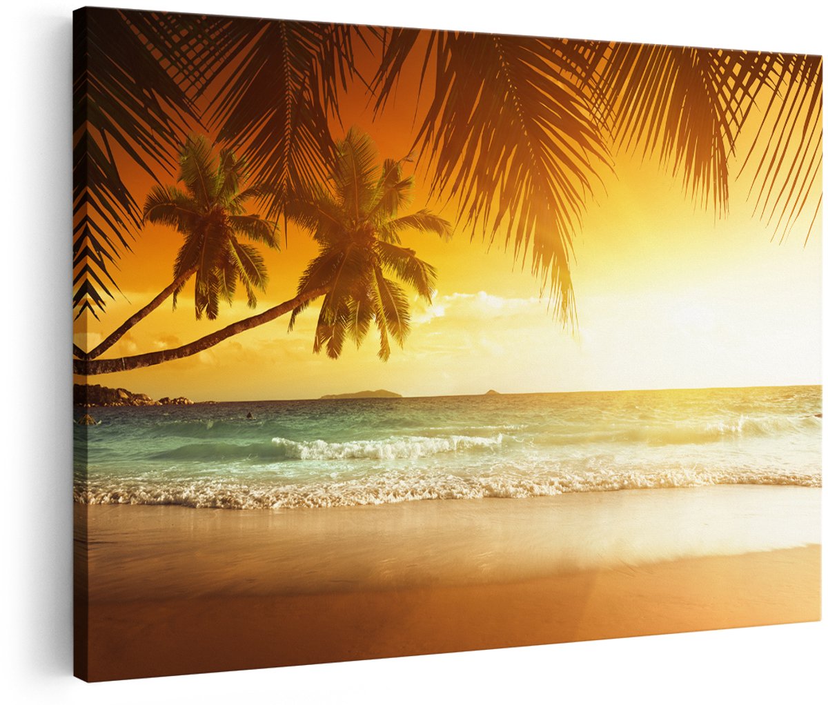 Artaza Canvas Schilderij Tropisch Strand Tijdens Zonsondergang - 180x120 cm - Groot - Foto Op Canvas - Wanddecoratie Woonkamer