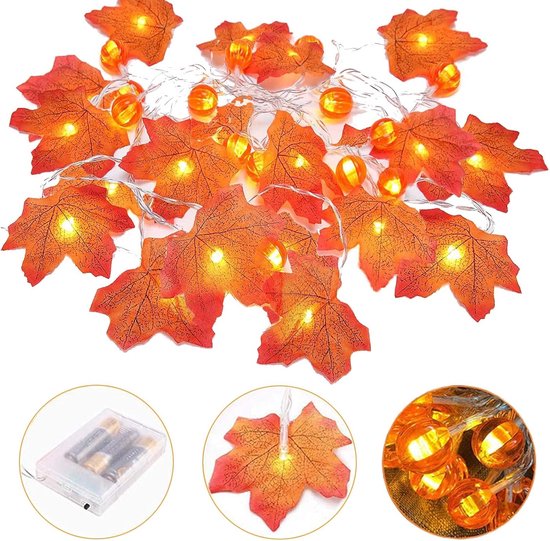 Halloween Decoratie - Halloween Lichtslinger - Herfst Decoratie Lichtslinger - Batterij Aangedreven - Sdoornblad & Pompoen - Sfeerverlichting Binnen & Buiten - Voor Thanksgiving en Halloween - Binnen en Buiten Herfstslinger - 10m | 80 LED‑lampjes