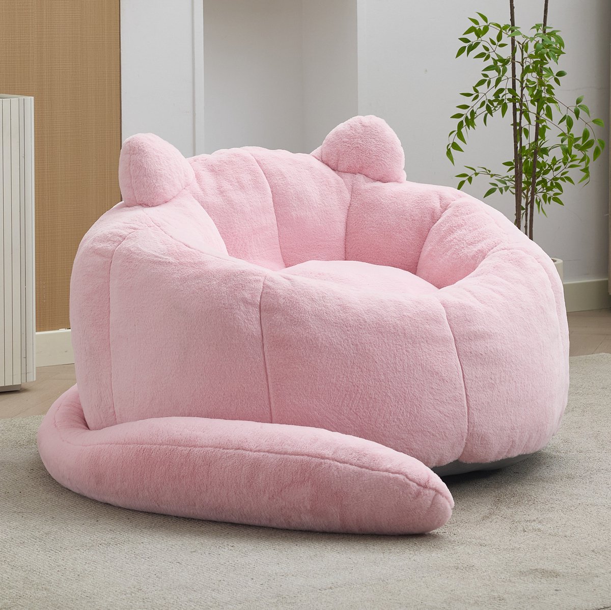 COVREO Zitzak 48x48x37 cm roze fluweel - voor volwassenen - met rugleuning voor woonkamer of slaapkamer