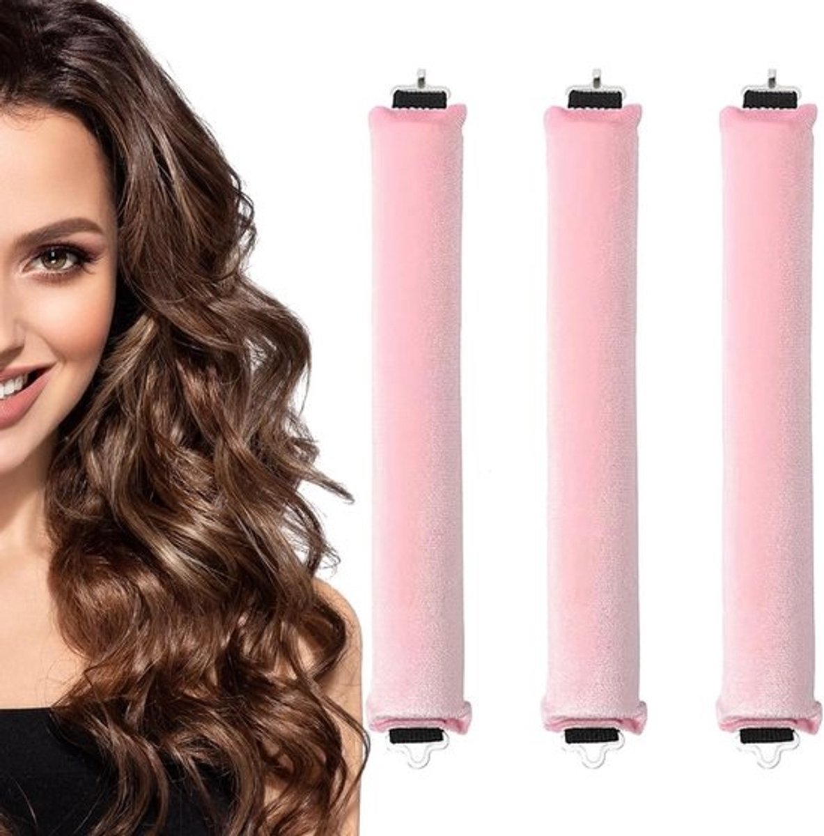 3 Pack Heat Free Night Curlers for Long and Medium Hair - Large Soft Velvet Flexi Curlers