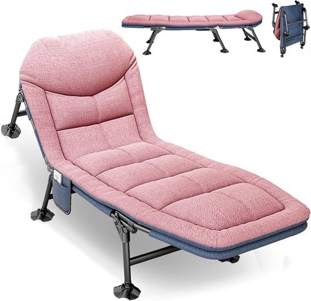 Inklapbaar Campingbed XXL - Extra Breed en Lichtgewicht Opvouwbaar Veldbed met 5-voudig Verstelbare Rugleuning (190x65 cm)