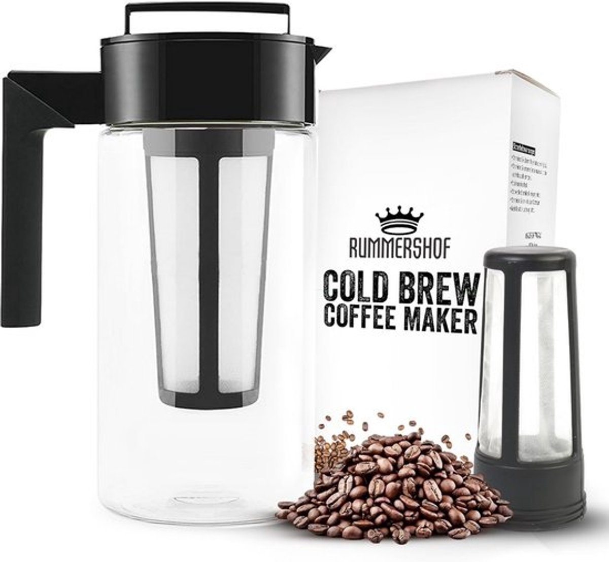 Cold Brew Koffiemaker van Kunststof - 1 Liter BPA-vrij met Gratis Vervangingsfilter - Perfect voor Koffieliefhebbers