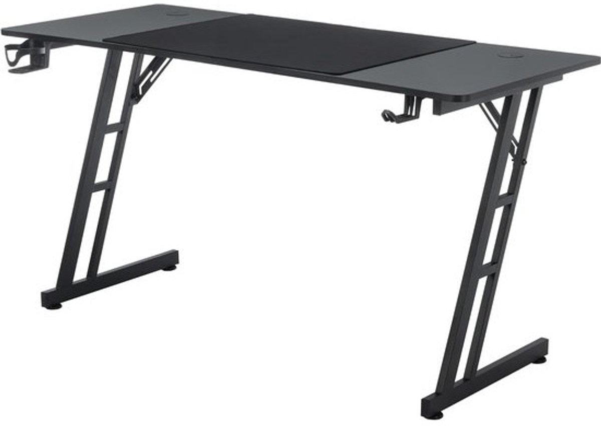 Gamingtafel 120 x 60 cm - Stabiel Design met Koolstofvezel Oppervlak, Headset Haak & Bekerhouder - Zwart
