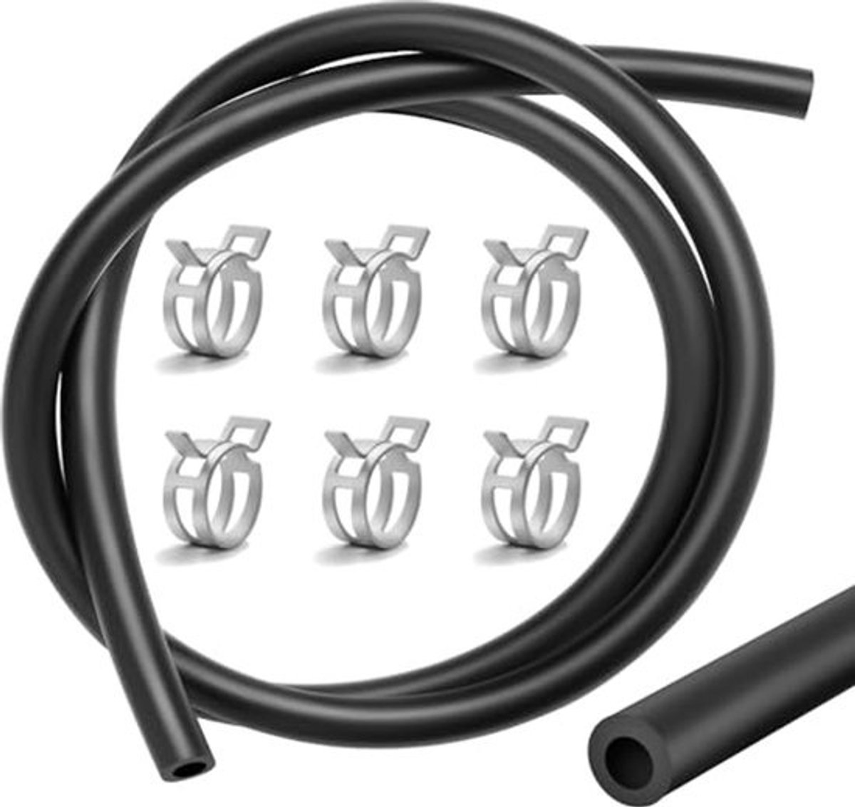 15/64 inch Ø 6 mm brandstofgasleidingskit - 1 meter benzineslang met 5 slangklemmen voor motoren en auto's