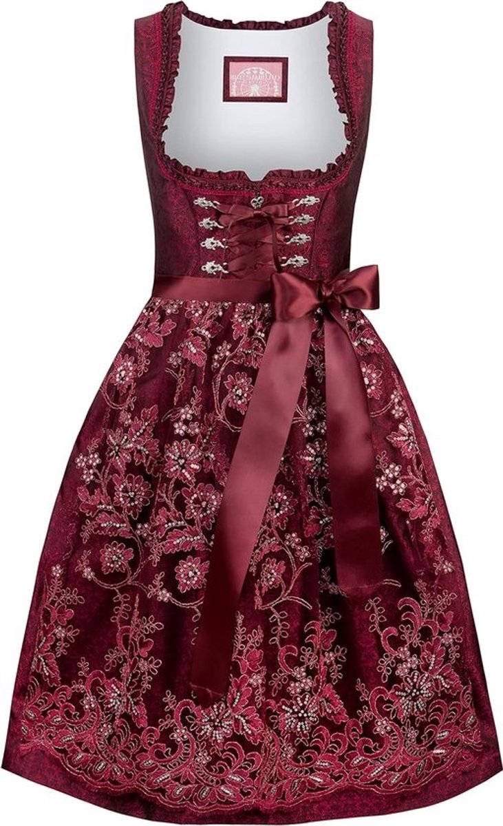 Elegante Dames Dirndl Jurk met Jacquard-patroon en Kanten Schort