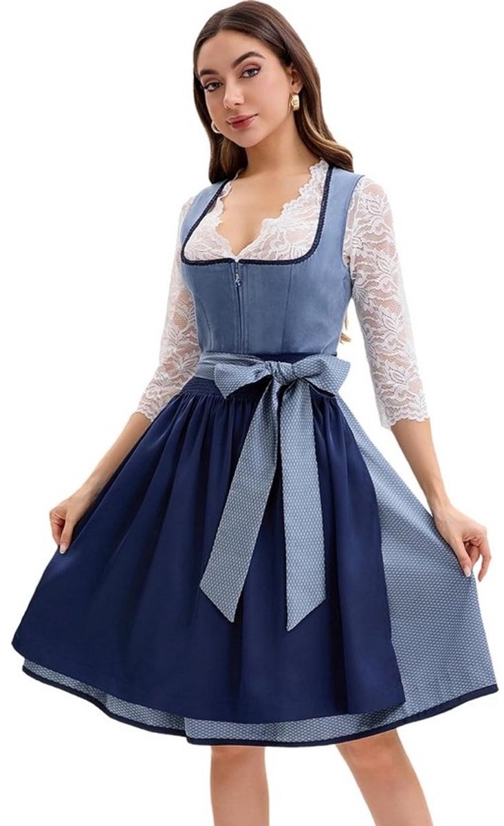 Midi Dirndl Dames van Fluweel met Dirndlschort voor het Oktoberfest - Maten 34-44
