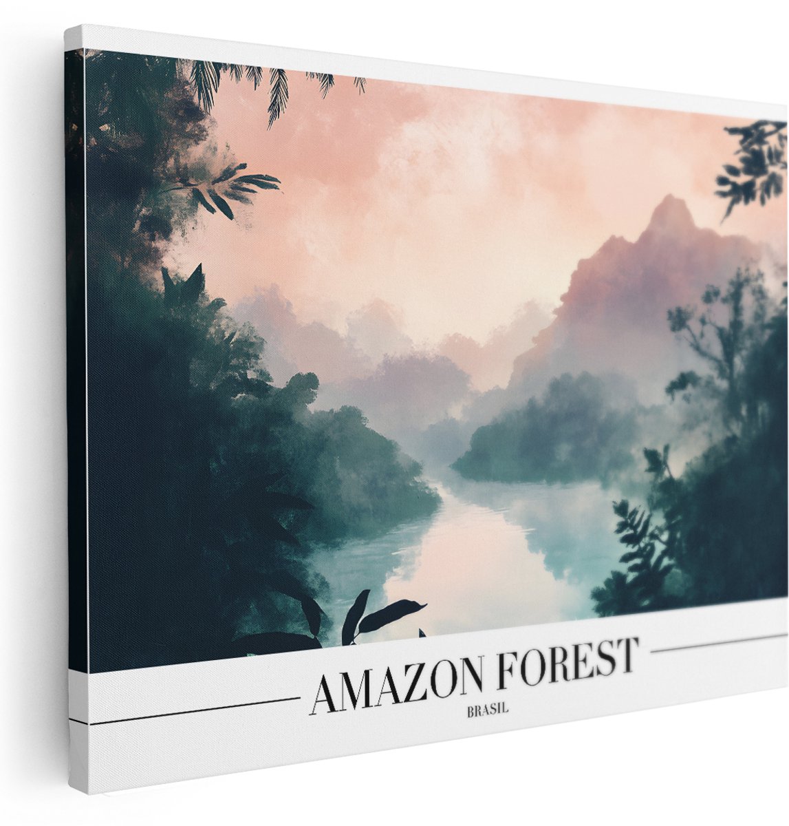 Artaza Canvas Schilderij Jungle Rivier - 160x120 cm - Groot - Wanddecoratie Tropisch Landschap - Muurdecoratie Bergen - Schilderijen Op Canvas