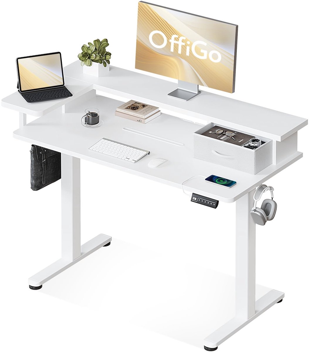 OffiGo Bureau Hoogteverstelbaar met Lade, Wit - ShopVlot