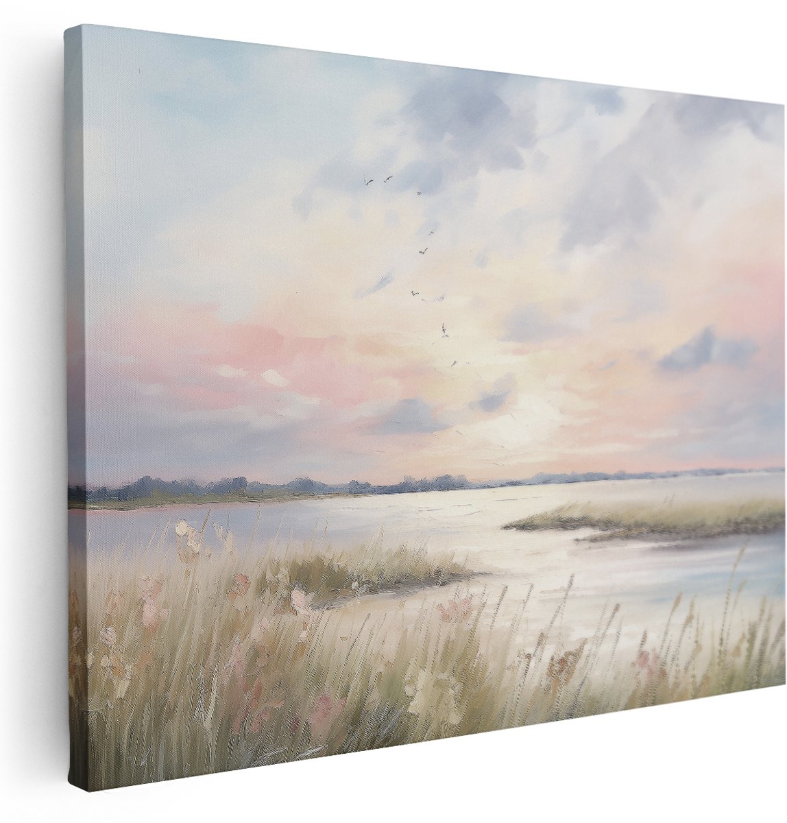 Artaza Canvas Schilderij Zonsondergang - 160x120 cm - Groot - Wanddecoratie Natuur Landschap - Muurdecoratie Vogels - Schilderijen Op Canvas